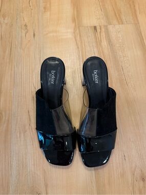 Botkier Black Patent & Clear Slide Mules